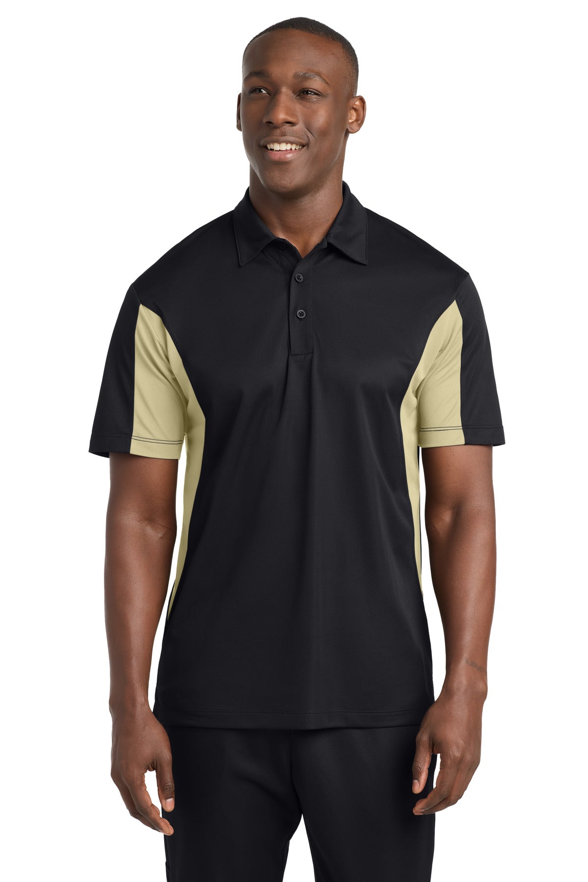 Sport-Tek Side Blocked Micropique Sport-Wick Polo. ST655 - Black/ Vegas Gold