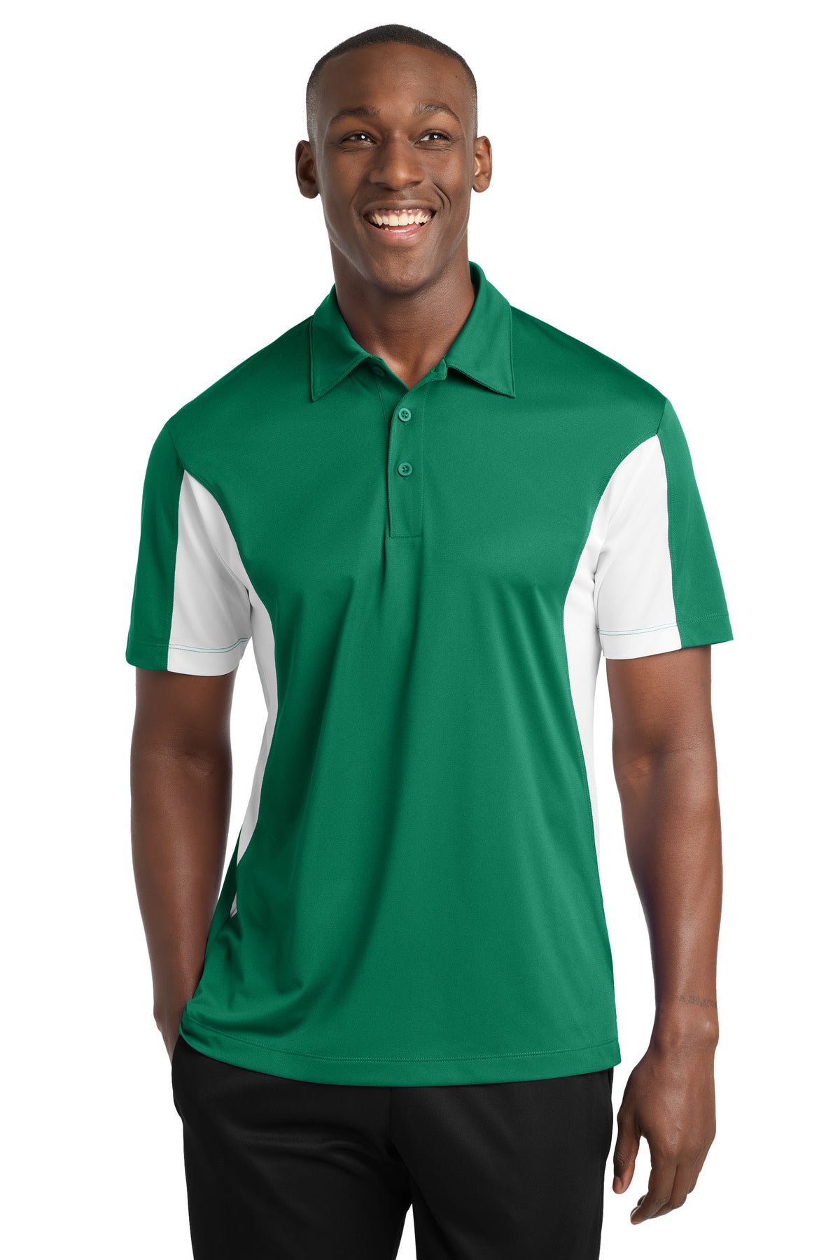 Sport-Tek Side Blocked Micropique Sport-Wick Polo. ST655 - Kelly Green/ White