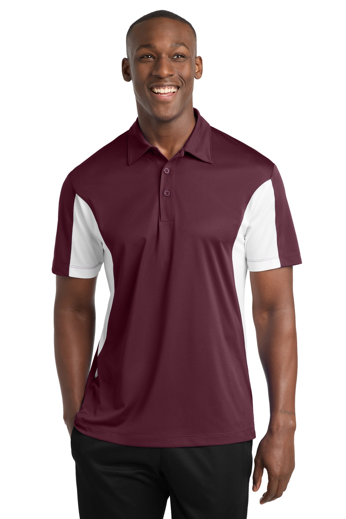 Sport-Tek Side Blocked Micropique Sport-Wick Polo. ST655 - Maroon/ White