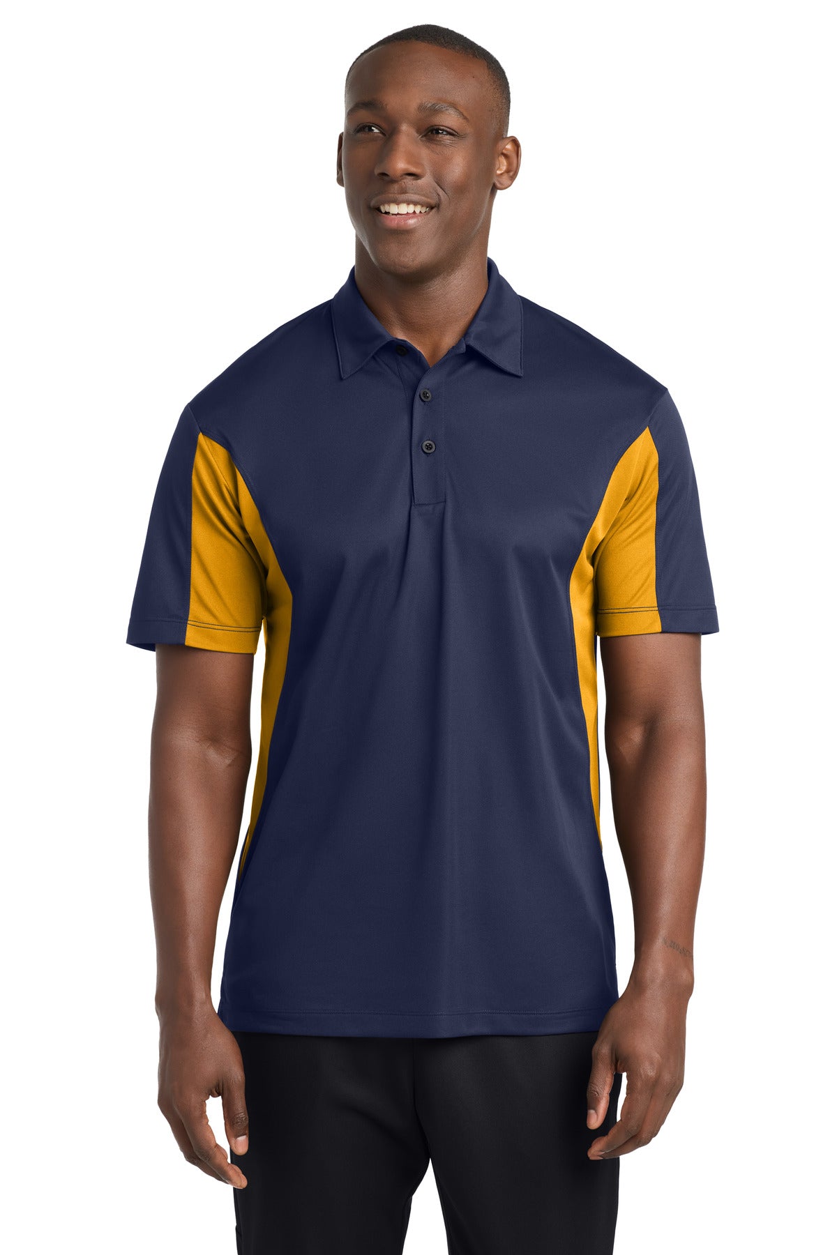 Sport-Tek Side Blocked Micropique Sport-Wick Polo. ST655 - True Navy/ Gold