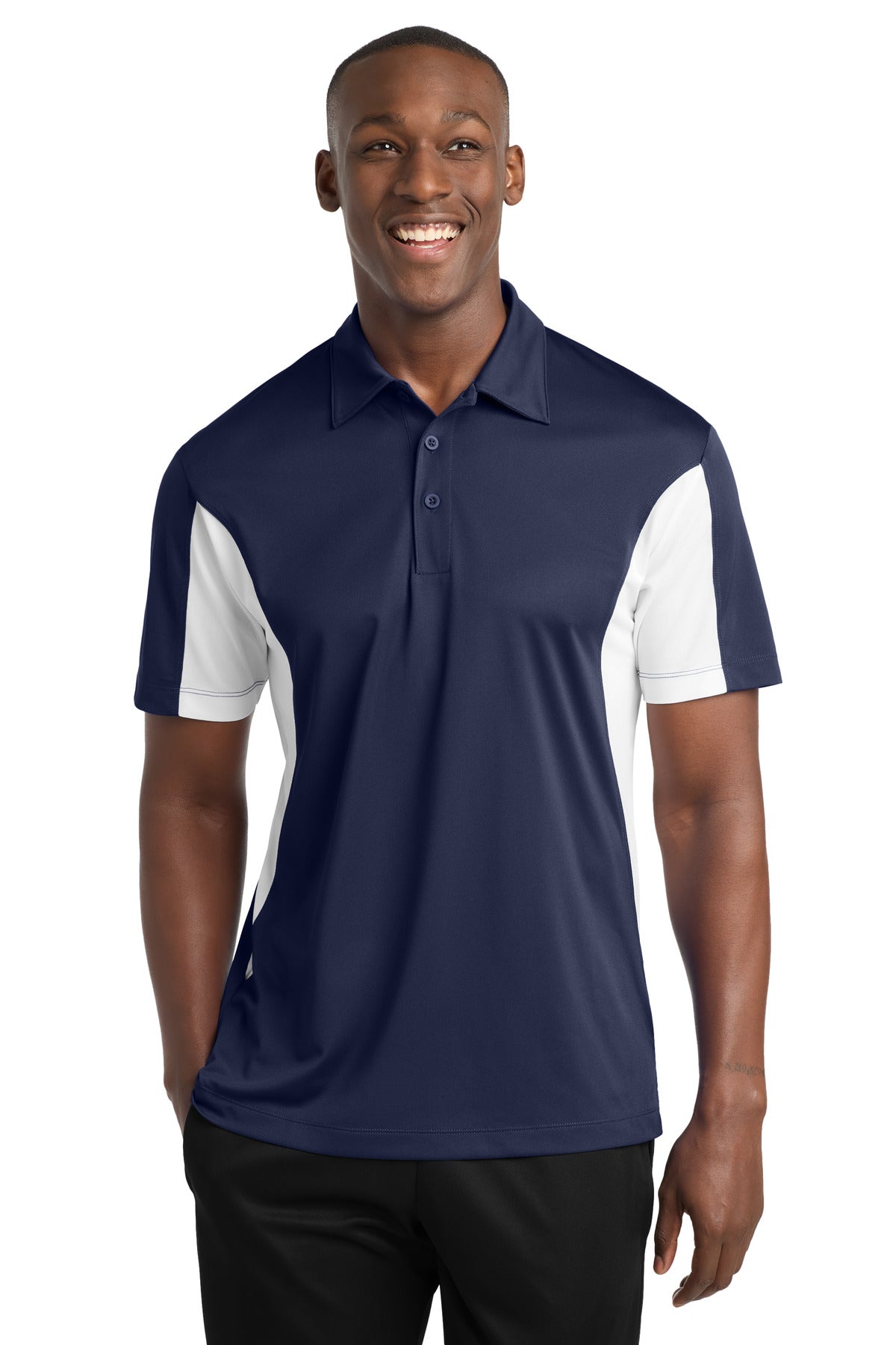 Sport-Tek Side Blocked Micropique Sport-Wick Polo. ST655 - True Navy/ White