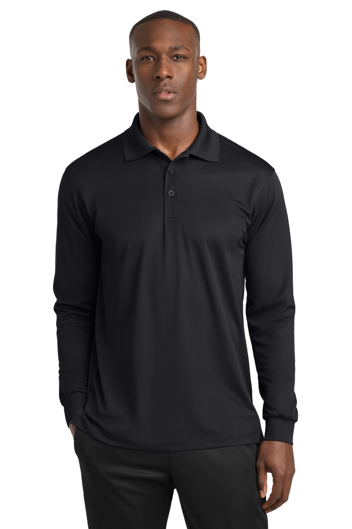 Sport-Tek Long Sleeve Micropique Sport-Wick Polo. ST657 - Black