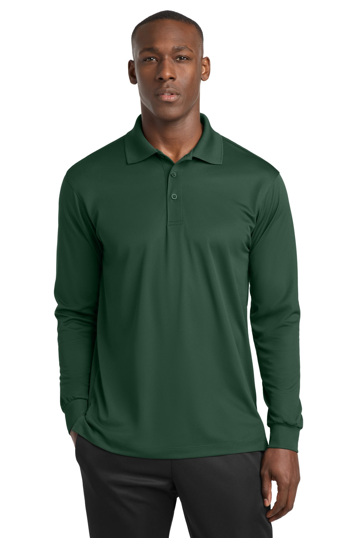 Sport-Tek Long Sleeve Micropique Sport-Wick Polo. ST657 - Forest Green