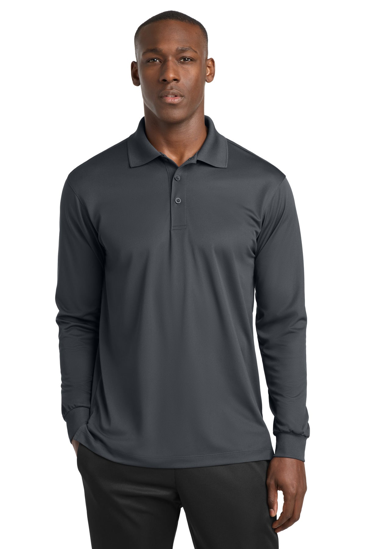Sport-Tek Long Sleeve Micropique Sport-Wick Polo. ST657 - Iron Grey