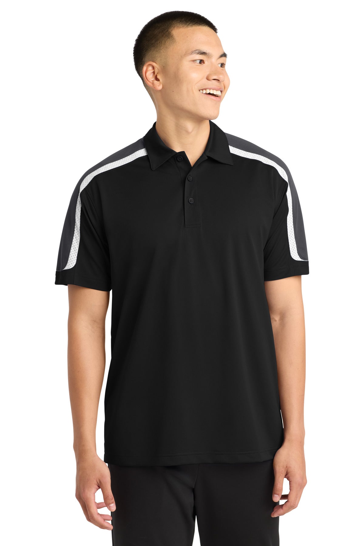 Sport-Tek Tricolor Shoulder Micropique Sport-Wick Polo. ST658 - Black/ Iron Grey/ White