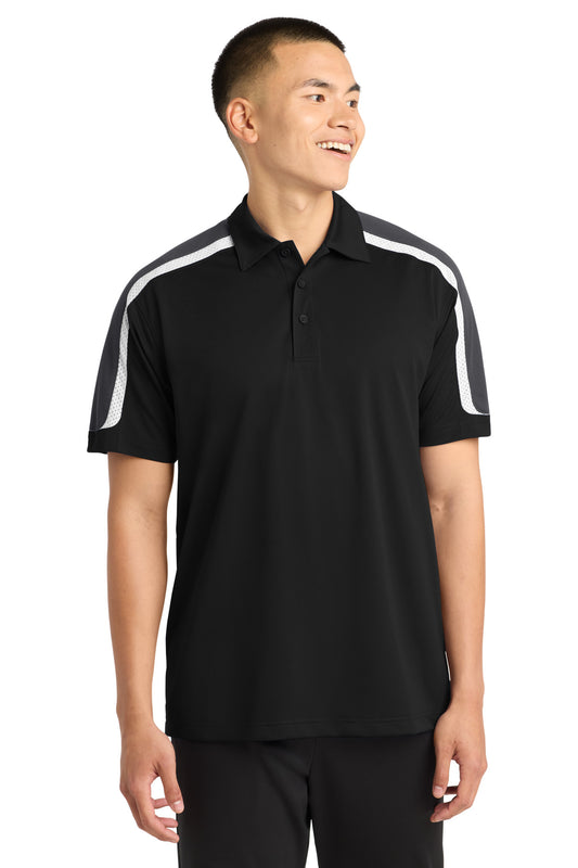 Sport-Tek Tricolor Shoulder Micropique Sport-Wick Polo. ST658 - Black/ Iron Grey/ White