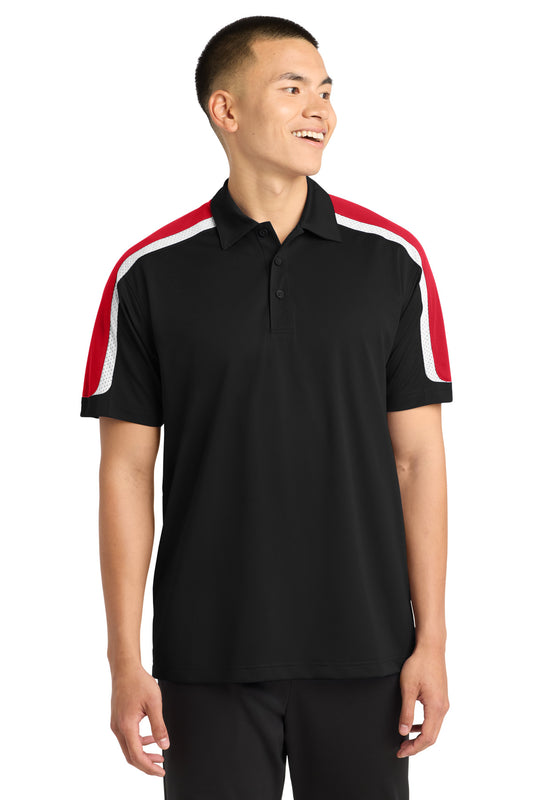 Sport-Tek Tricolor Shoulder Micropique Sport-Wick Polo. ST658 - Black/ True Red/ White