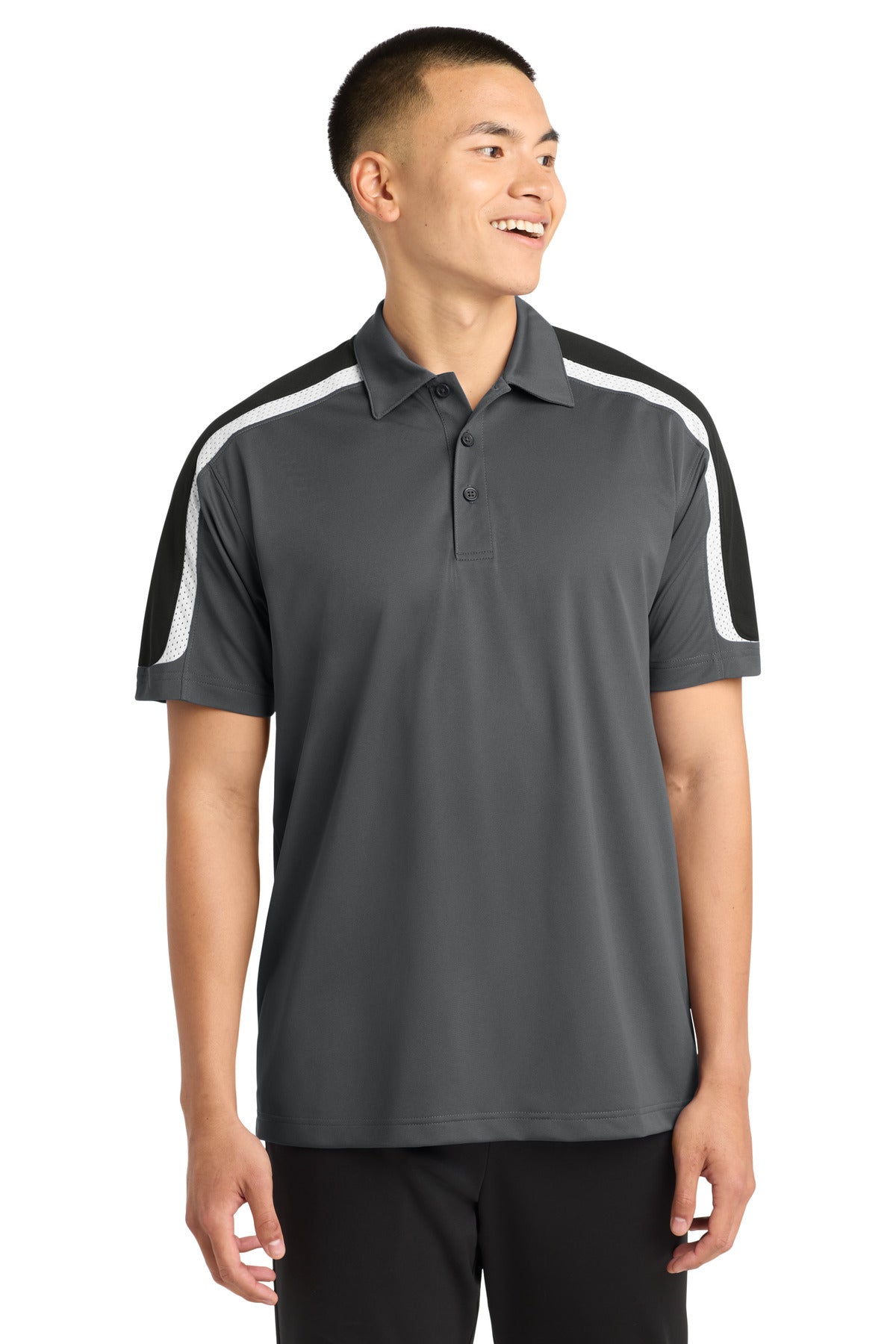 Sport-Tek Tricolor Shoulder Micropique Sport-Wick Polo. ST658 - Iron Grey/ Black/ White