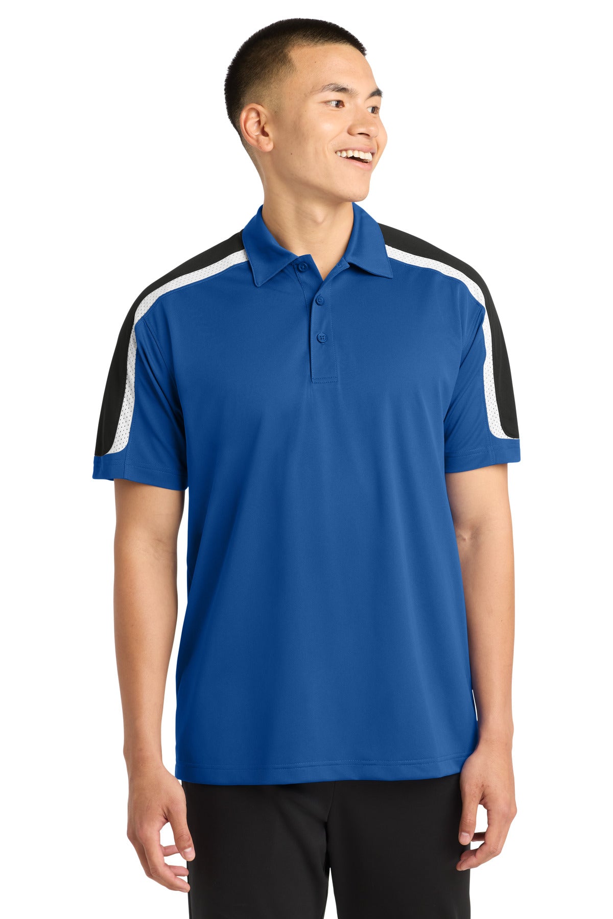 Sport-Tek Tricolor Shoulder Micropique Sport-Wick Polo. ST658 - True Royal/ Black/ White