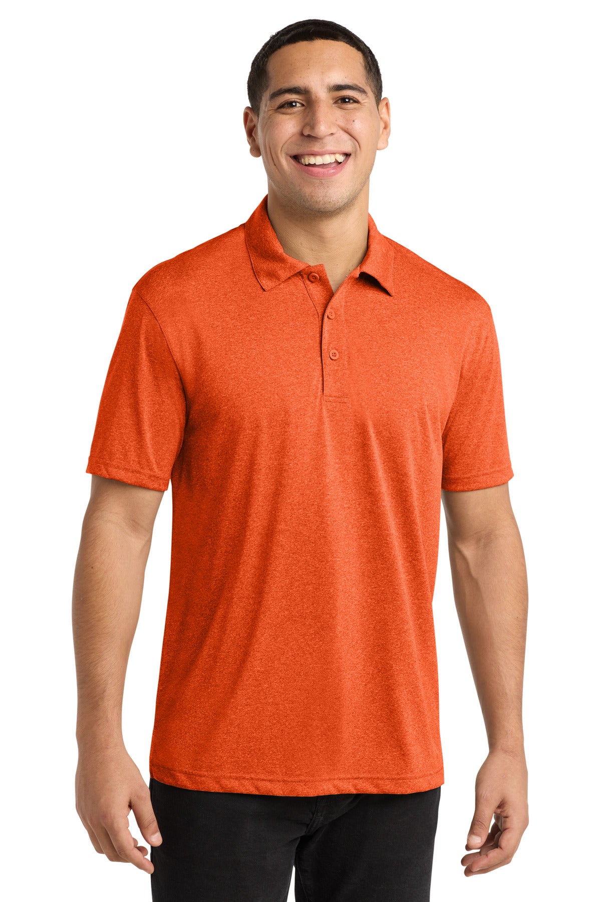 Sport-Tek Heather Contender Polo. ST660 - Deep Orange Heather