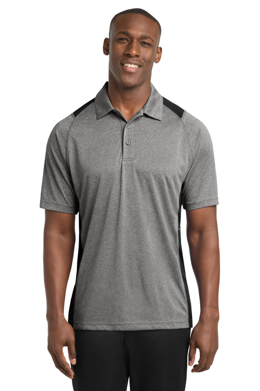 Sport-Tek Heather Colorblock Contender Polo. ST665 - Vintage Heather/ Black