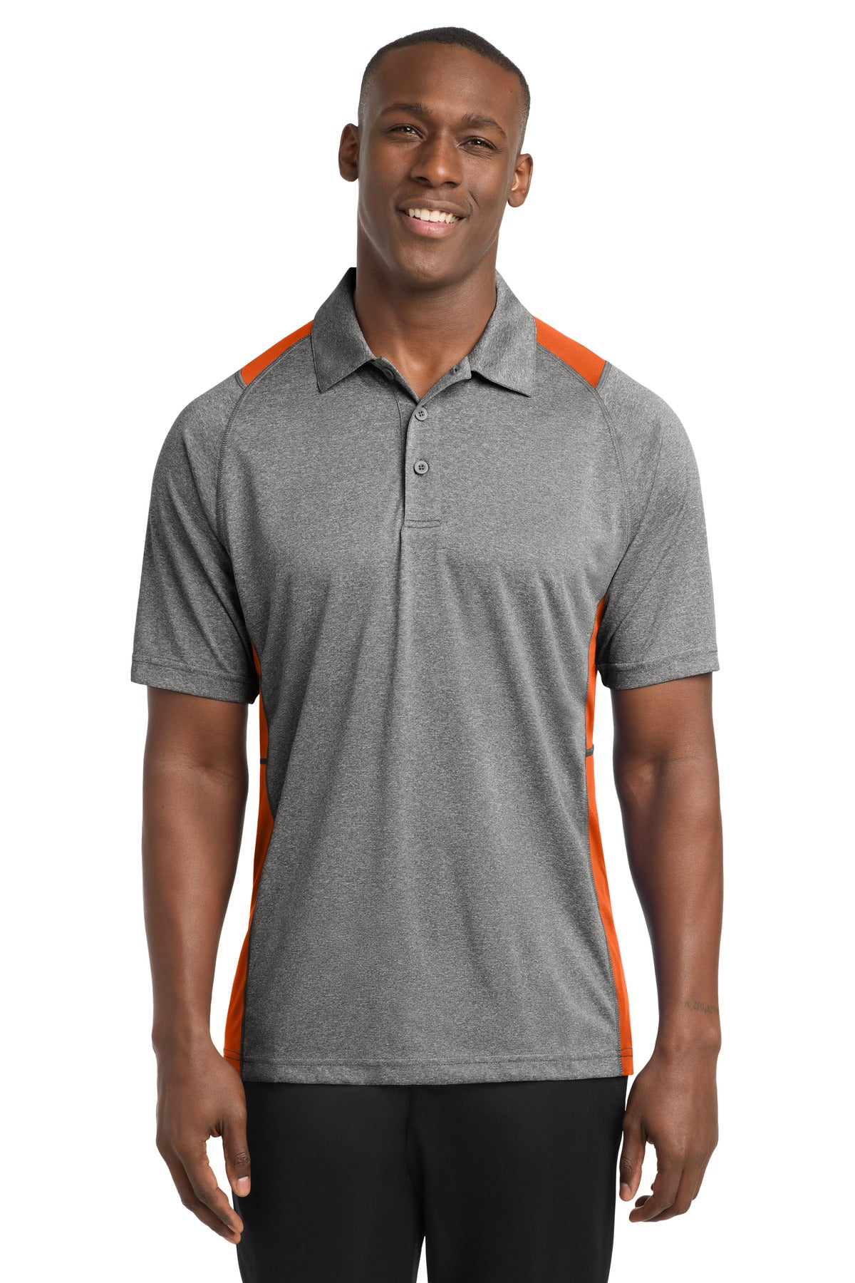 Sport-Tek Heather Colorblock Contender Polo. ST665 - Vintage Heather/ Deep Orange