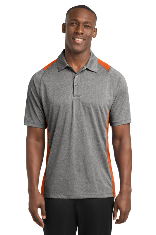 Sport-Tek Heather Colorblock Contender Polo. ST665 - Vintage Heather/ Deep Orange
