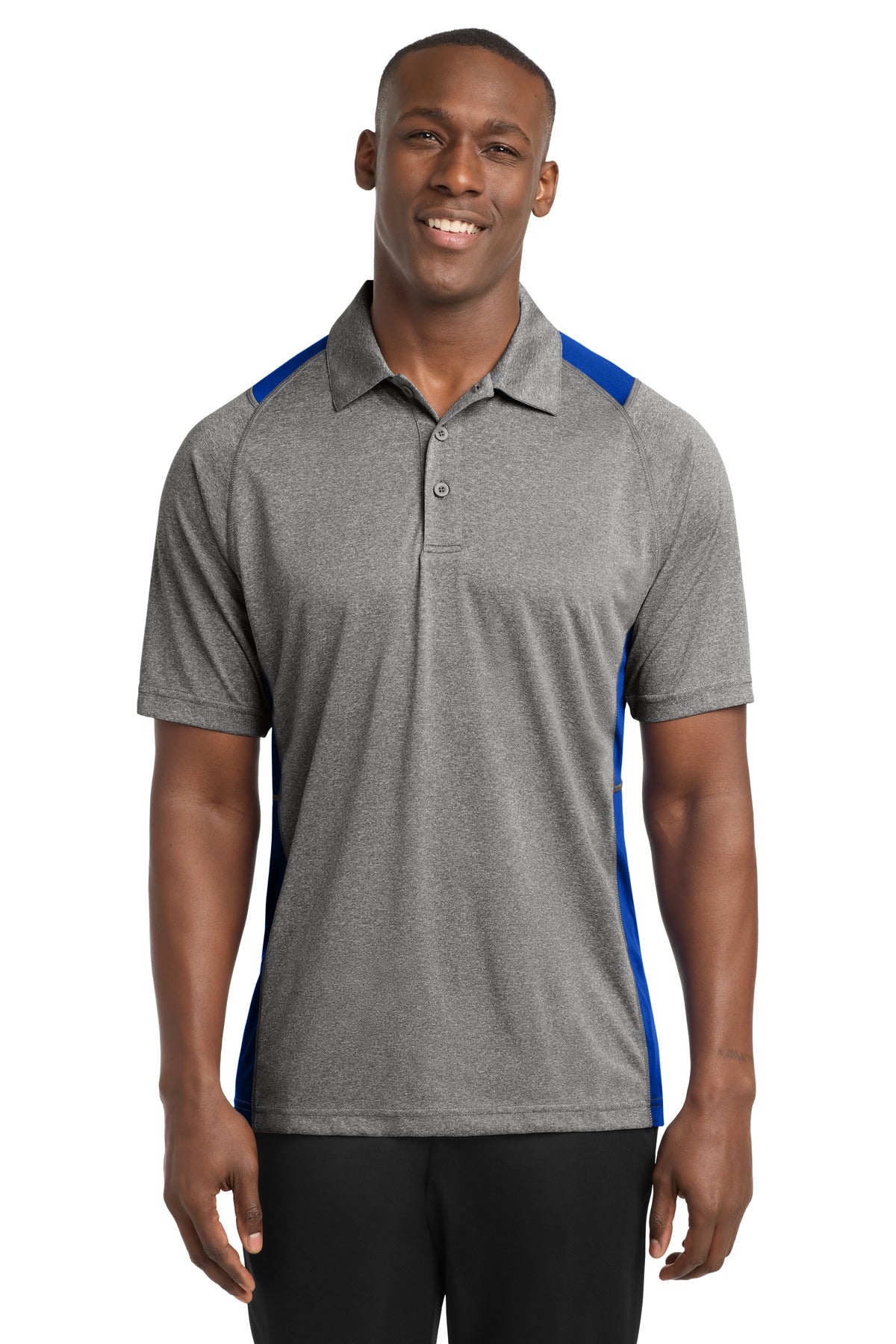 Sport-Tek Heather Colorblock Contender Polo. ST665 - Vintage Heather/ True Royal