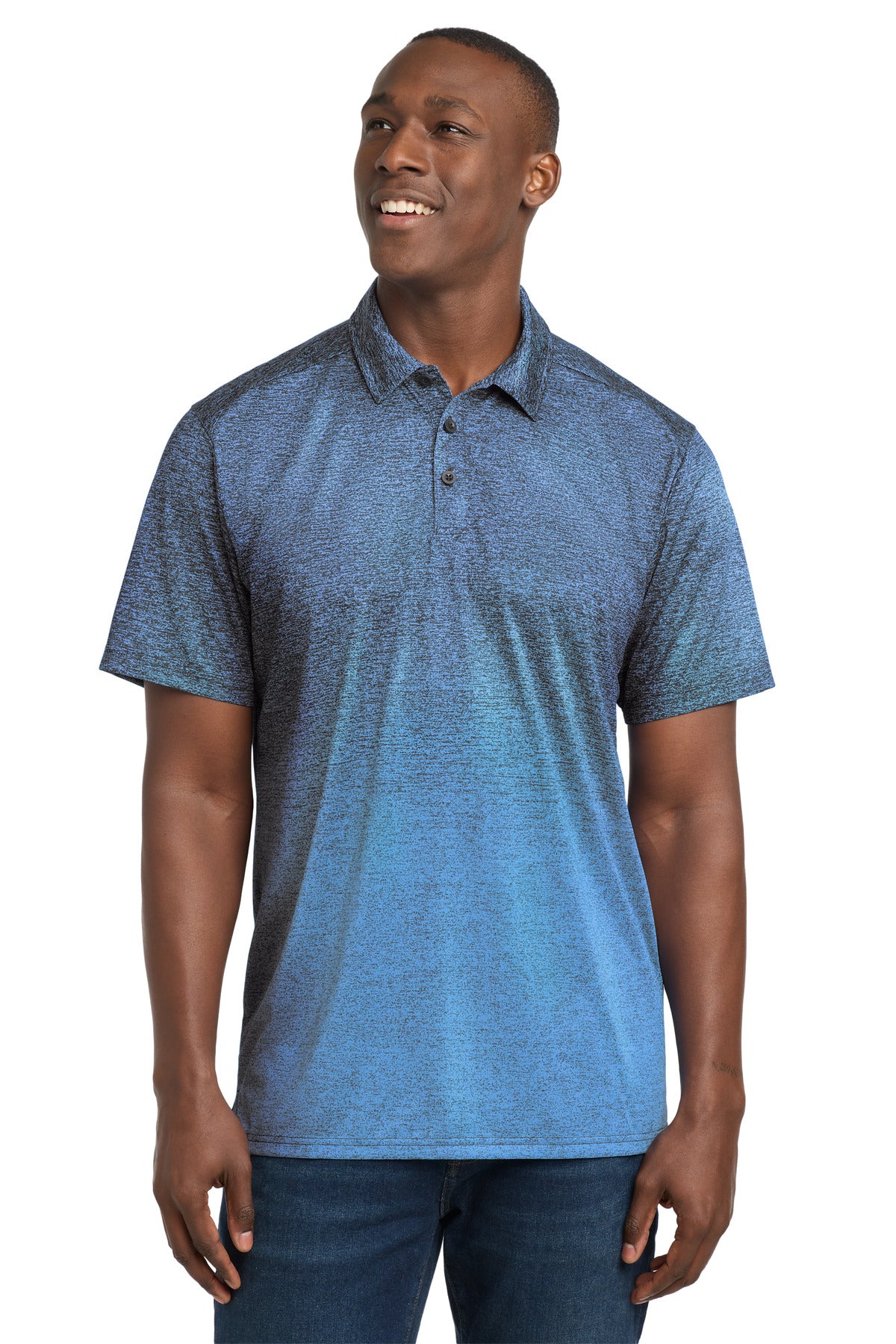 Sport-Tek  Ombre Heather Polo. ST671 - Carolina Blue/ True Navy