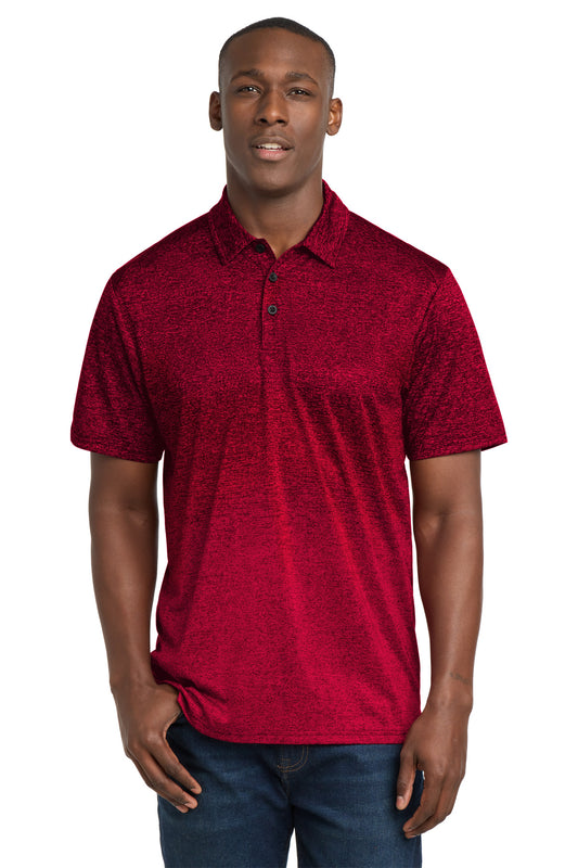 Sport-Tek  Ombre Heather Polo. ST671 - Deep Red/ Black