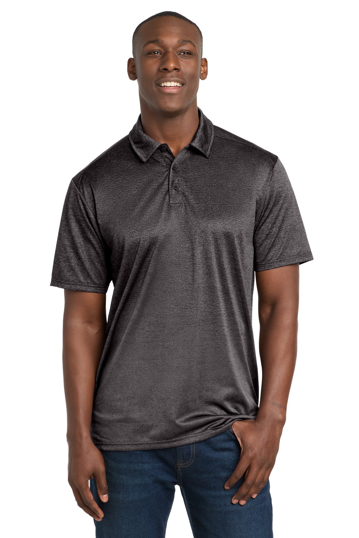 Sport-Tek  Ombre Heather Polo. ST671 - Iron Grey/ Black