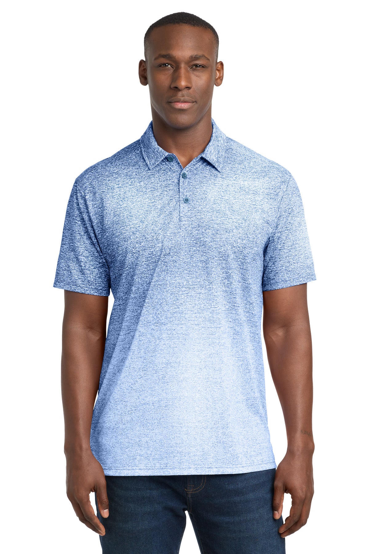 Sport-Tek  Ombre Heather Polo. ST671 - White/ True Royal
