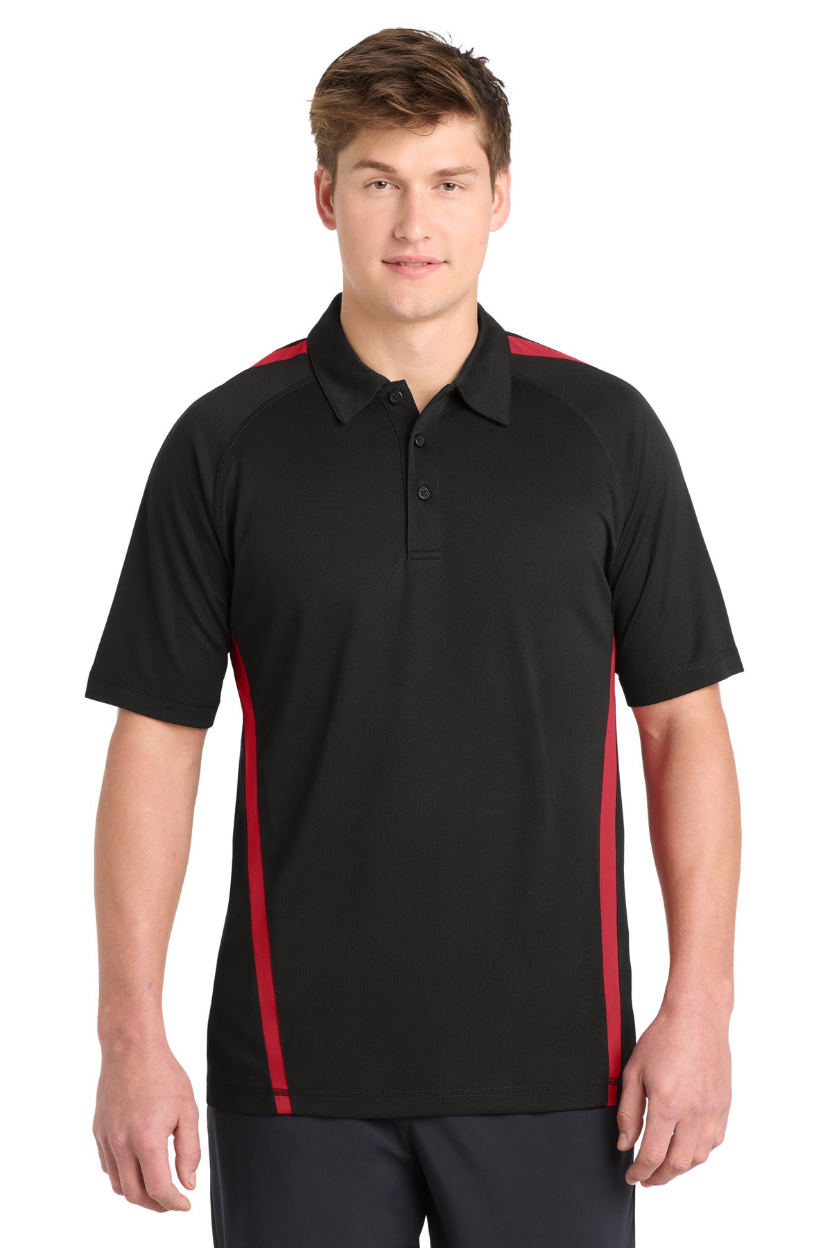 Sport-Tek PosiCharge Micro-Mesh Colorblock Polo. ST685 - Black/ Red
