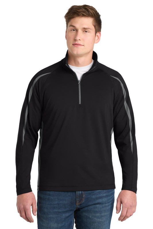 Sport-Tek Sport-Wick Stretch 1/4-Zip Colorblock Pullover. ST851 - Black/ Charcoal Grey