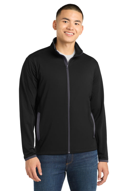 Sport-Tek Sport-Wick Stretch Contrast Full-Zip Jacket.  ST853 - Black/ Charcoal Grey
