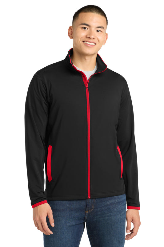 Sport-Tek Sport-Wick Stretch Contrast Full-Zip Jacket.  ST853 - Black/ True Red