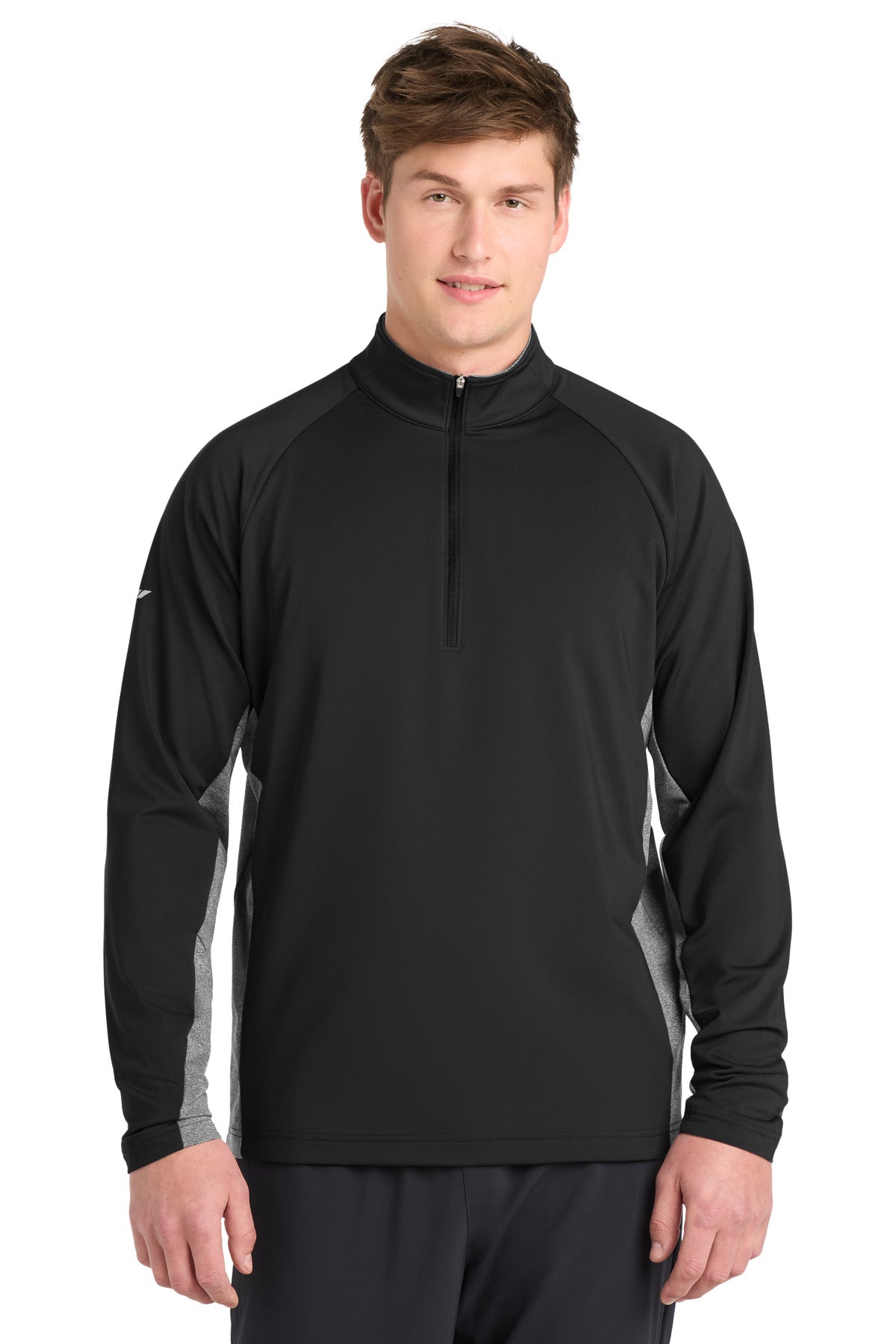 Sport-Tek Sport-Wick Stretch Contrast 1/4-Zip Pullover. ST854 - Black/ Charcoal Grey Heather
