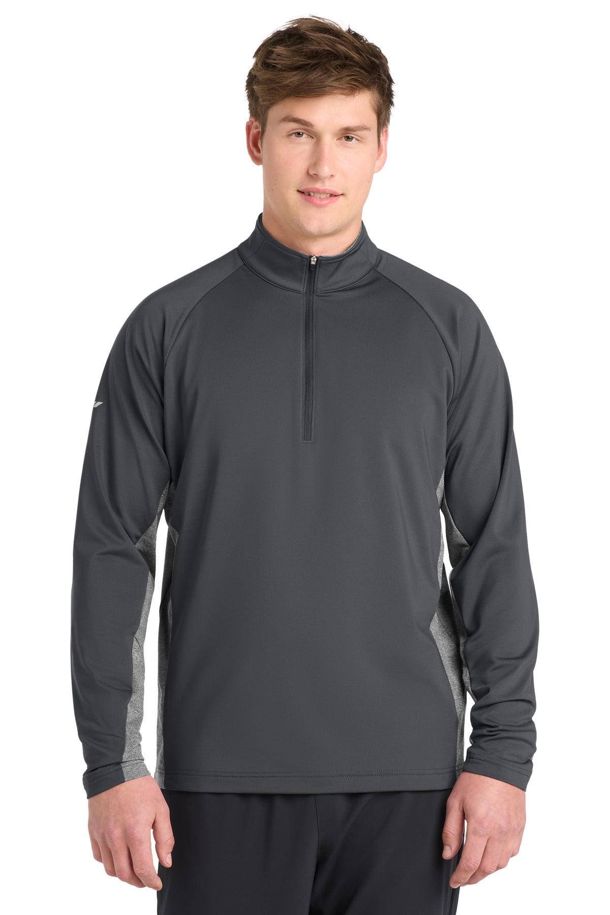 Sport-Tek Sport-Wick Stretch Contrast 1/4-Zip Pullover. ST854 - Charcoal Grey/ Charcoal Grey Heather