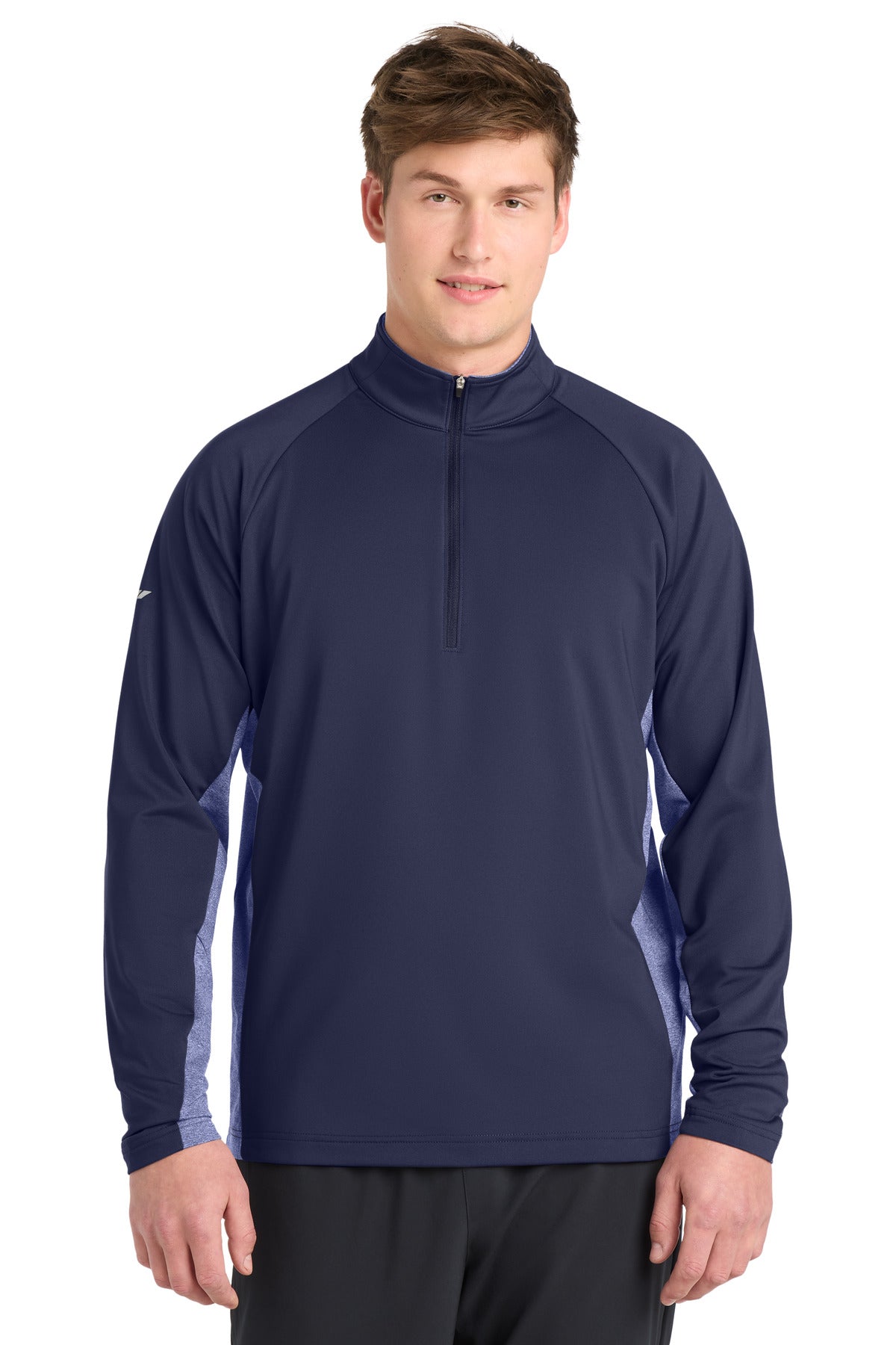 Sport-Tek Sport-Wick Stretch Contrast 1/4-Zip Pullover. ST854 - True Navy/ True Navy Heather