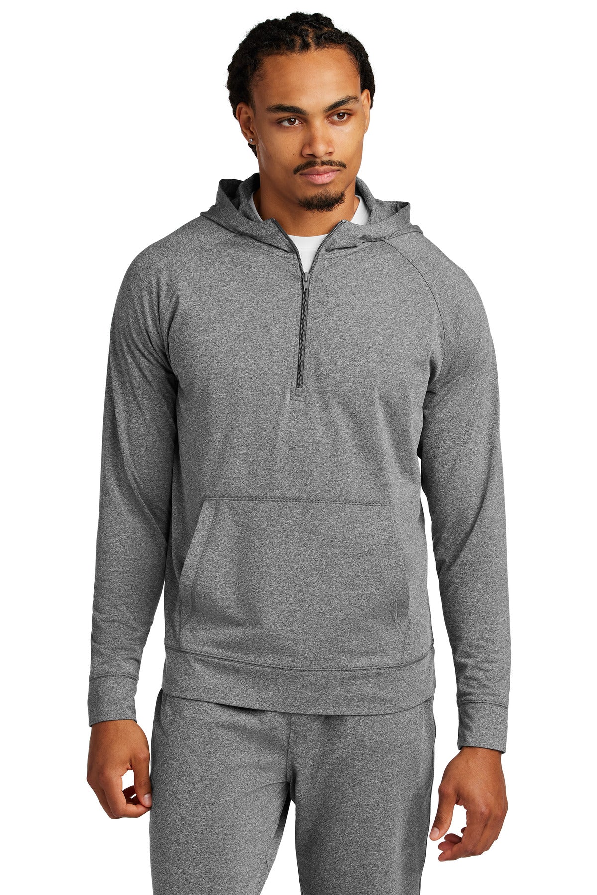 Sport-Tek Sport-Wick Stretch 1/2-Zip Hoodie ST856 - Charcoal Grey Heather