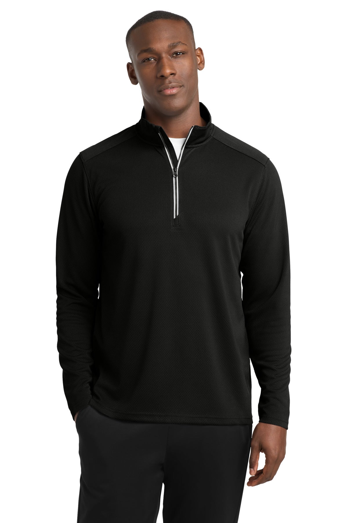 Sport-Tek Sport-Wick Textured 1/4-Zip Pullover.  ST860 - Black