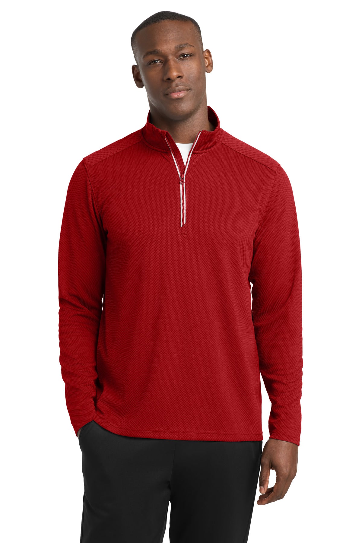 Sport-Tek Sport-Wick Textured 1/4-Zip Pullover.  ST860 - Deep Red