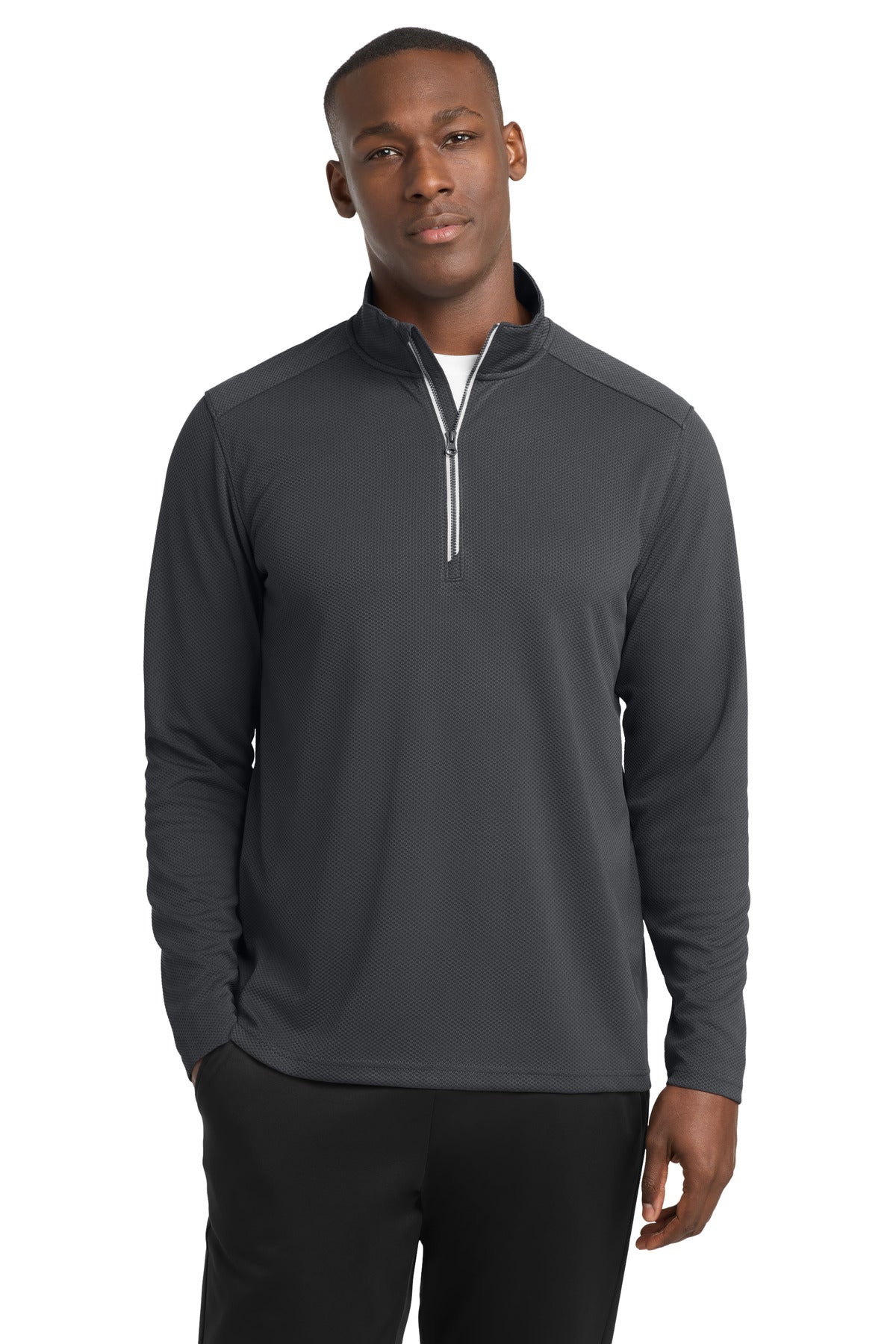 Sport-Tek Sport-Wick Textured 1/4-Zip Pullover.  ST860 - Iron Grey