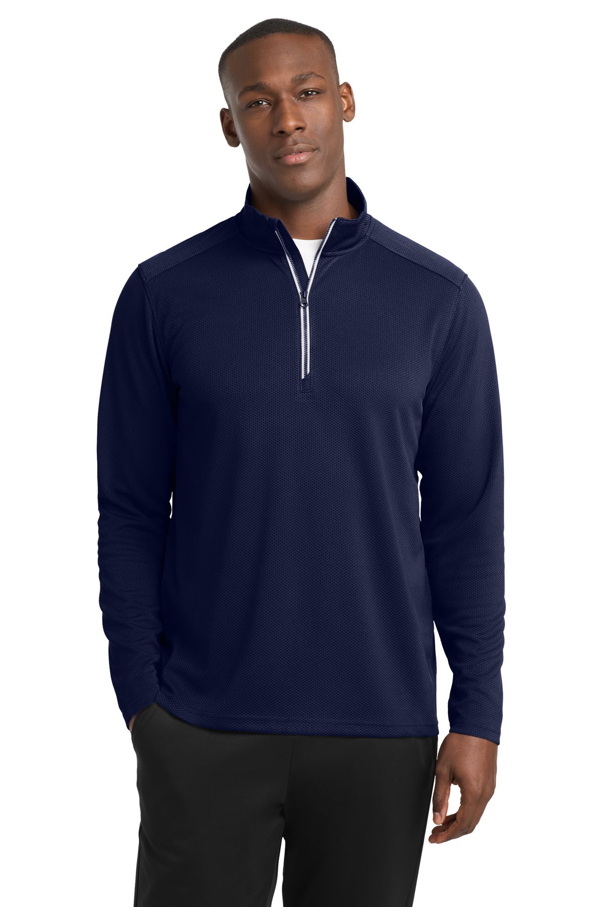 Sport-Tek Sport-Wick Textured 1/4-Zip Pullover.  ST860 - True Navy