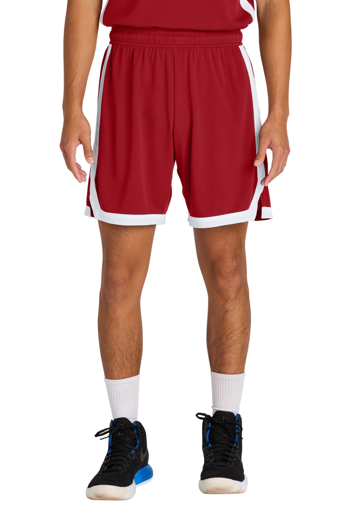 Sport-Tek Rival Basketball 7 Short ST901 - Deep Red/ White