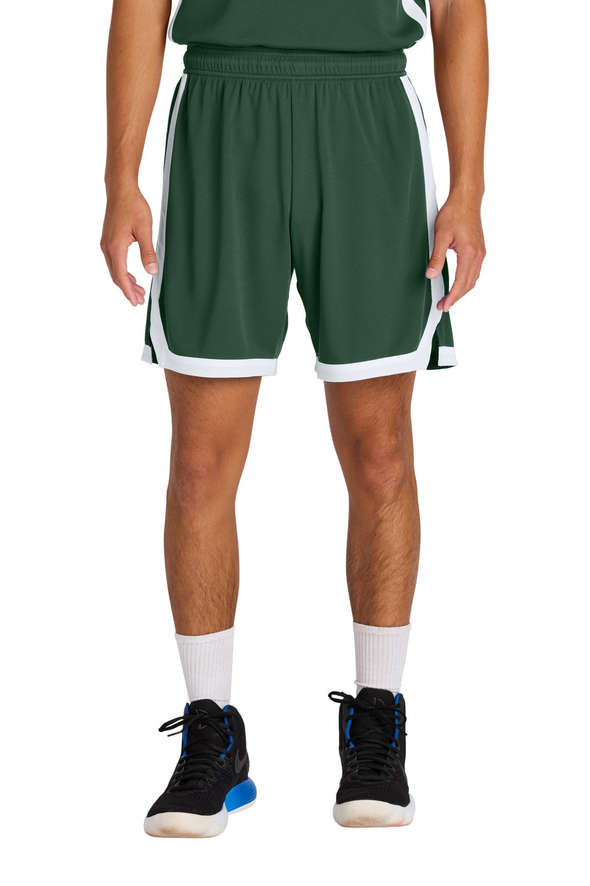 Sport-Tek Rival Basketball 7 Short ST901 - Forest Green/ White