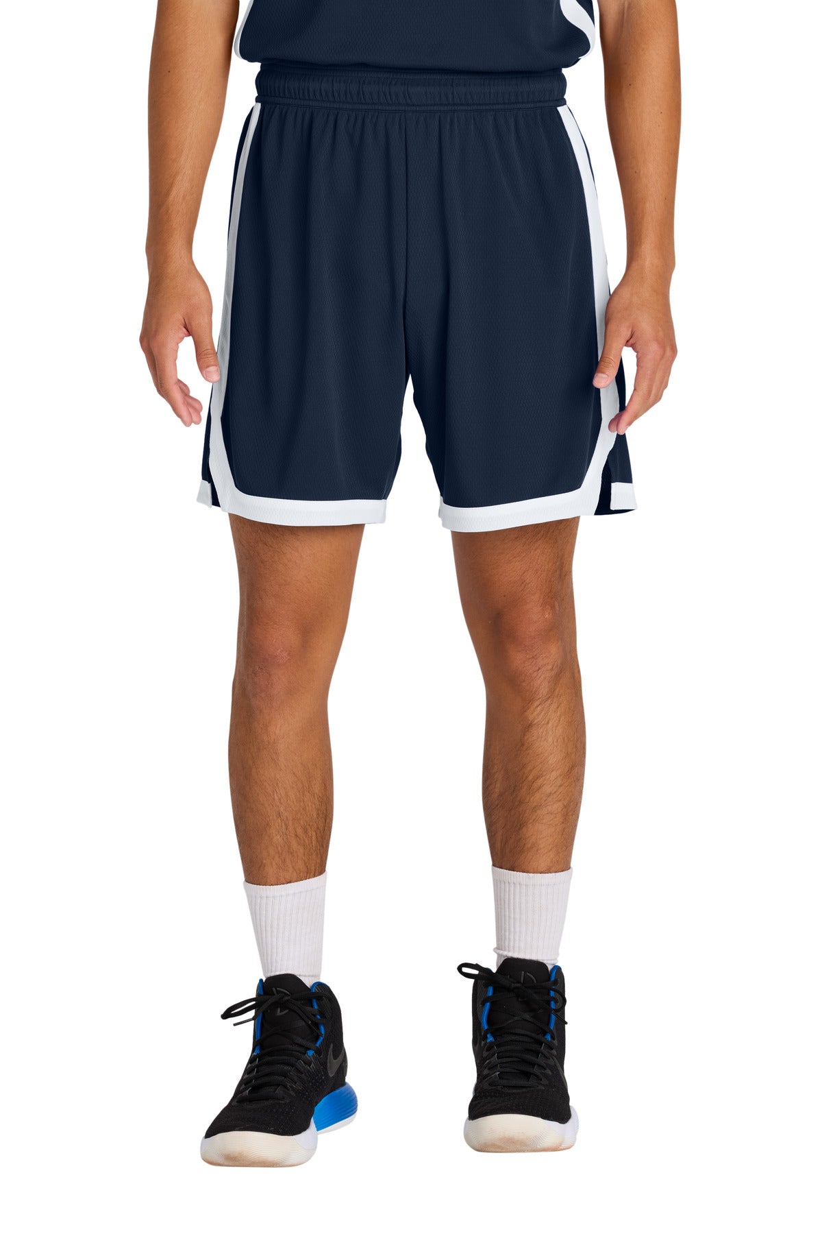 Sport-Tek Rival Basketball 7 Short ST901 - True Navy/ White