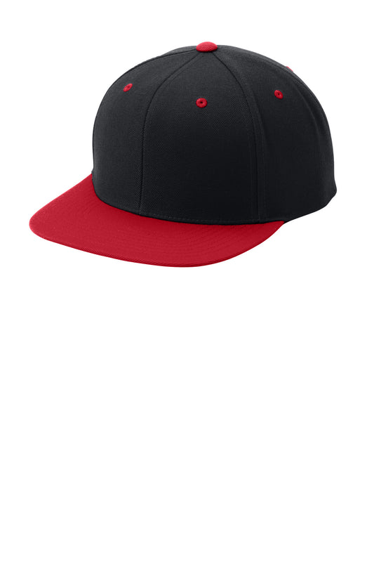 Sport-Tek YP Classics Flat Bill Snapback Cap. STC19 - Black/ True Red