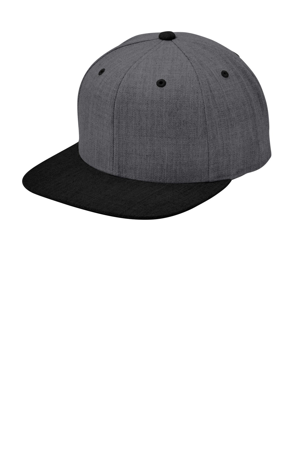Sport-Tek YP Classics Flat Bill Snapback Cap. STC19 - Dark Heather Grey/ Black