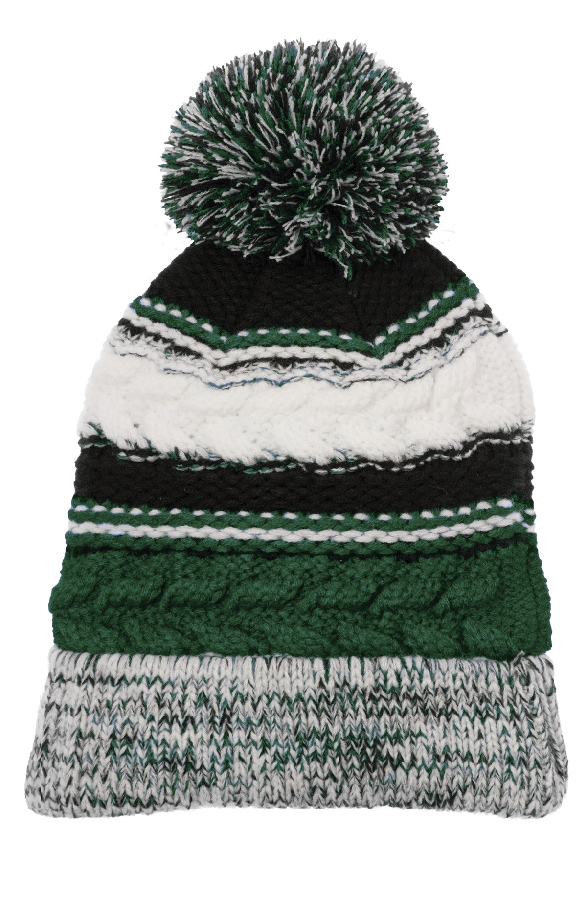 Sport-Tek Pom Pom Team Beanie. STC21 - Forest Green/ Black/ White