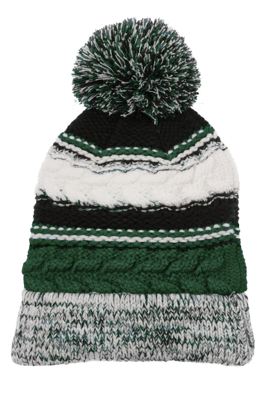 Sport-Tek Pom Pom Team Beanie. STC21 - Forest Green/ Black/ White