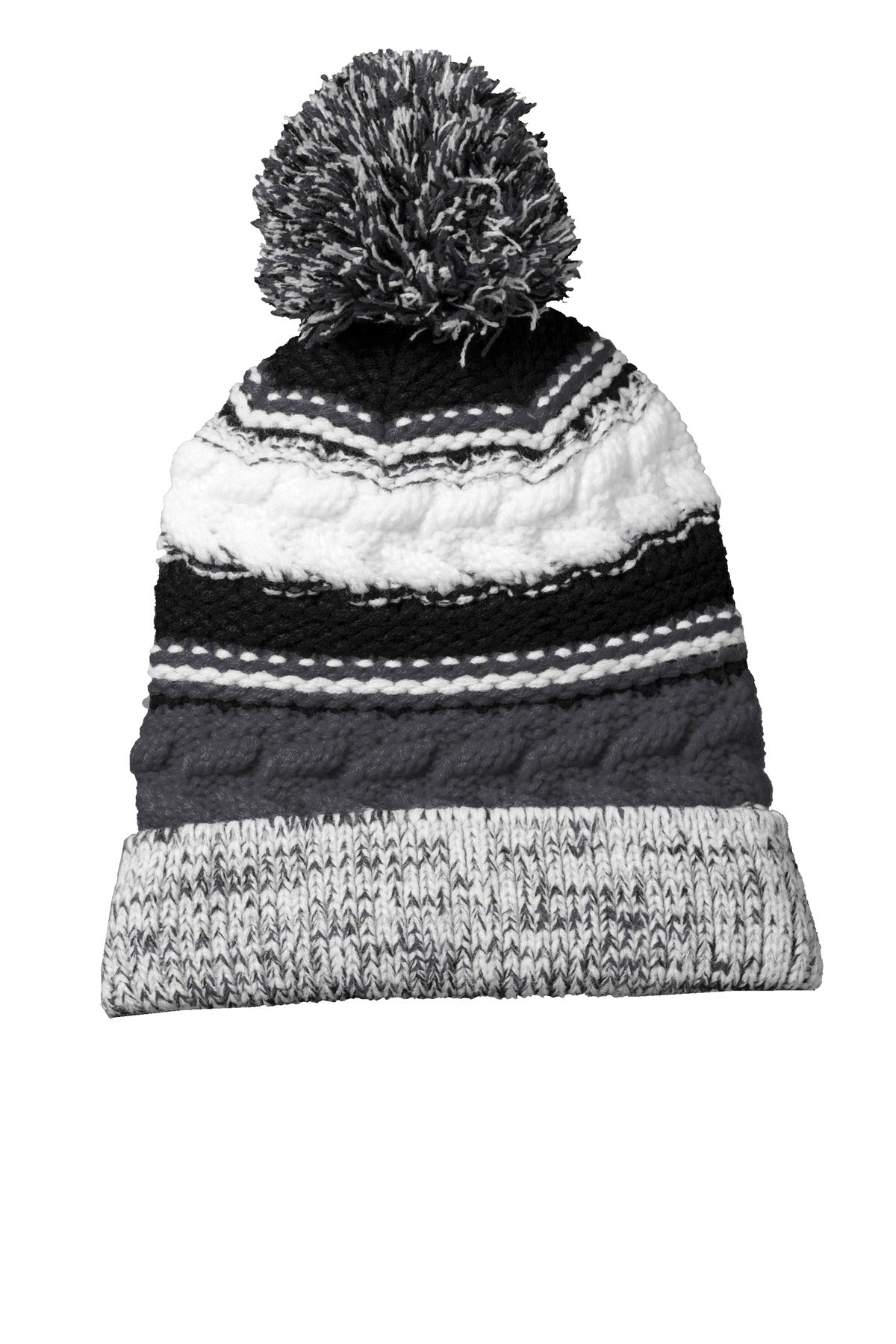 Sport-Tek Pom Pom Team Beanie. STC21 - Iron Grey/ Black/ White