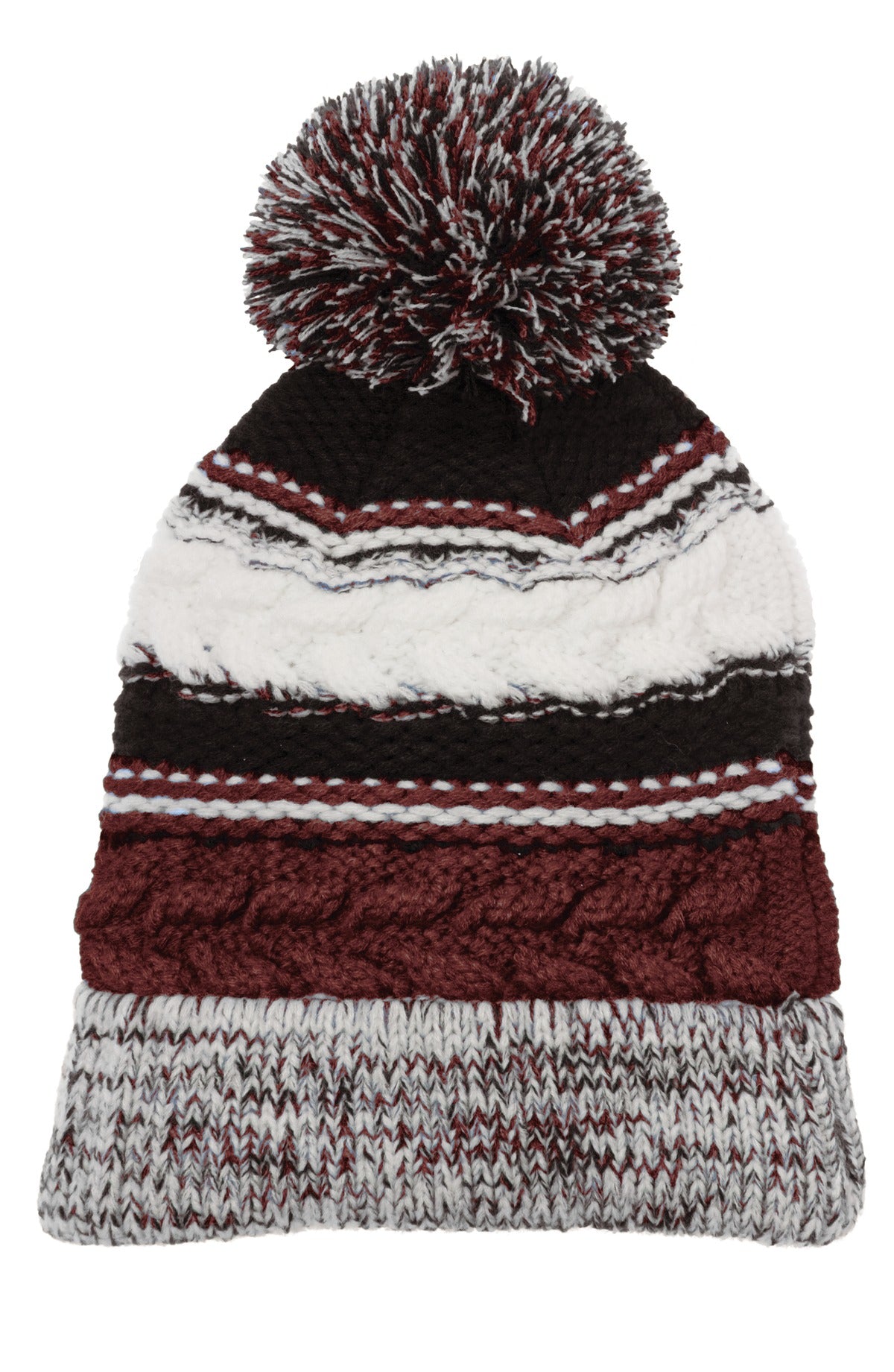 Sport-Tek Pom Pom Team Beanie. STC21 - Maroon/ Black/ White