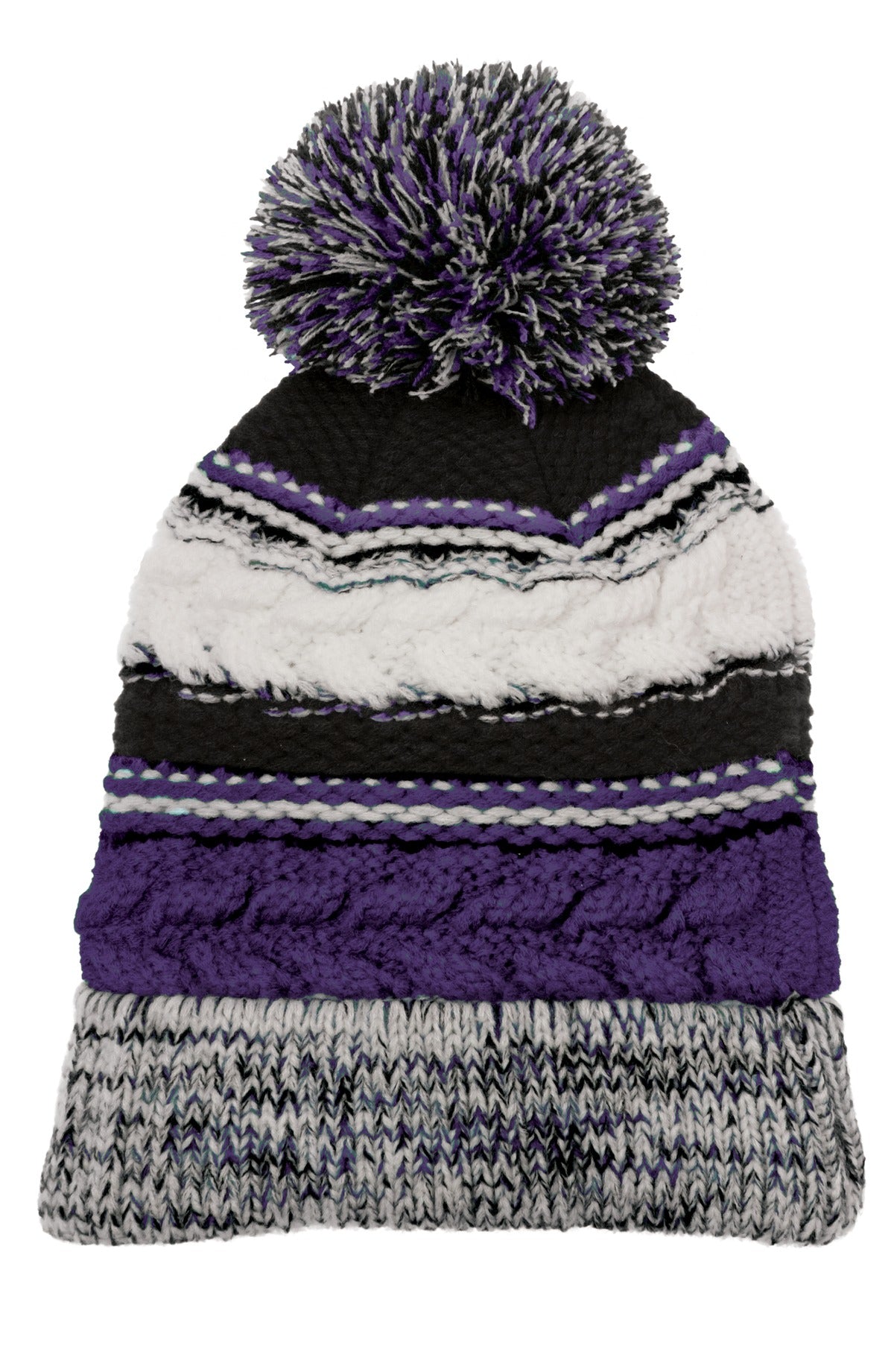 Sport-Tek Pom Pom Team Beanie. STC21 - Purple/ Black/ White