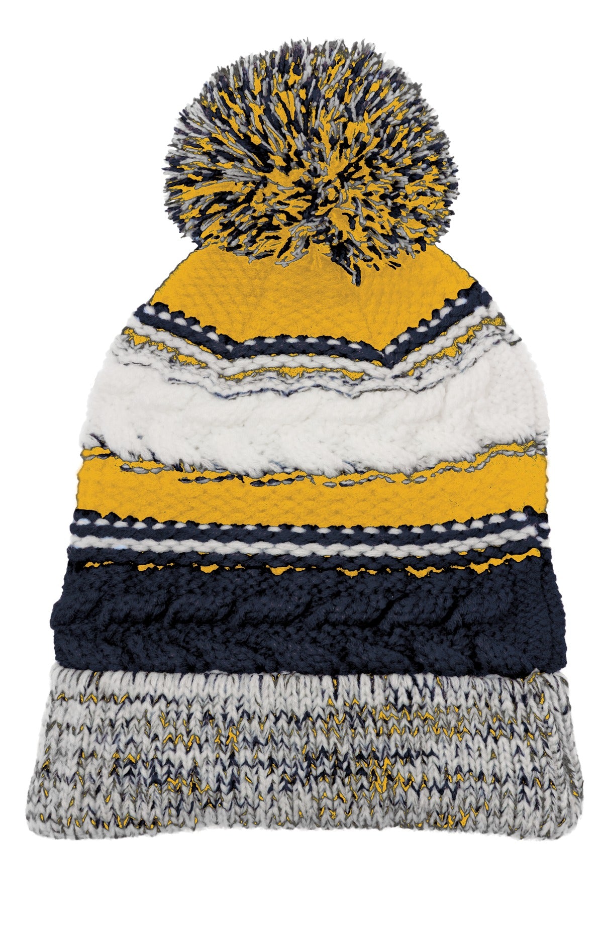 Sport-Tek Pom Pom Team Beanie. STC21 - True Navy/ Gold/ White