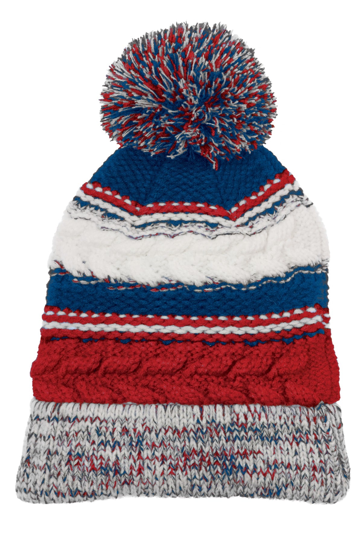 Sport-Tek Pom Pom Team Beanie. STC21 - True Red/ True Royal/ White