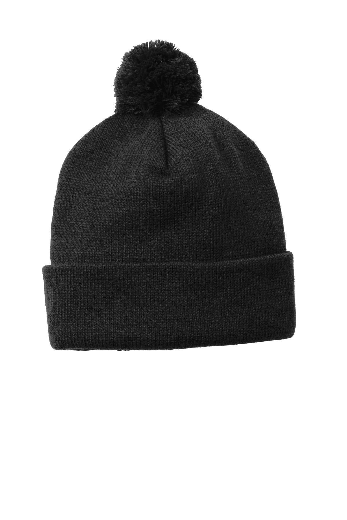 Sport-Tek  Solid Pom Pom Beanie. STC37 - Black