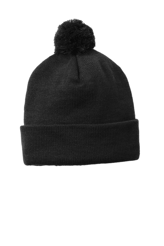 Sport-Tek  Solid Pom Pom Beanie. STC37 - Black