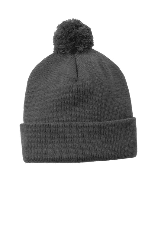 Sport-Tek  Solid Pom Pom Beanie. STC37 - Iron Grey