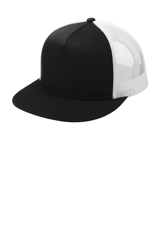 Sport-Tek YP Classics  5-Panel Classic Trucker Mesh Back Cap. STC38 - Black/ White